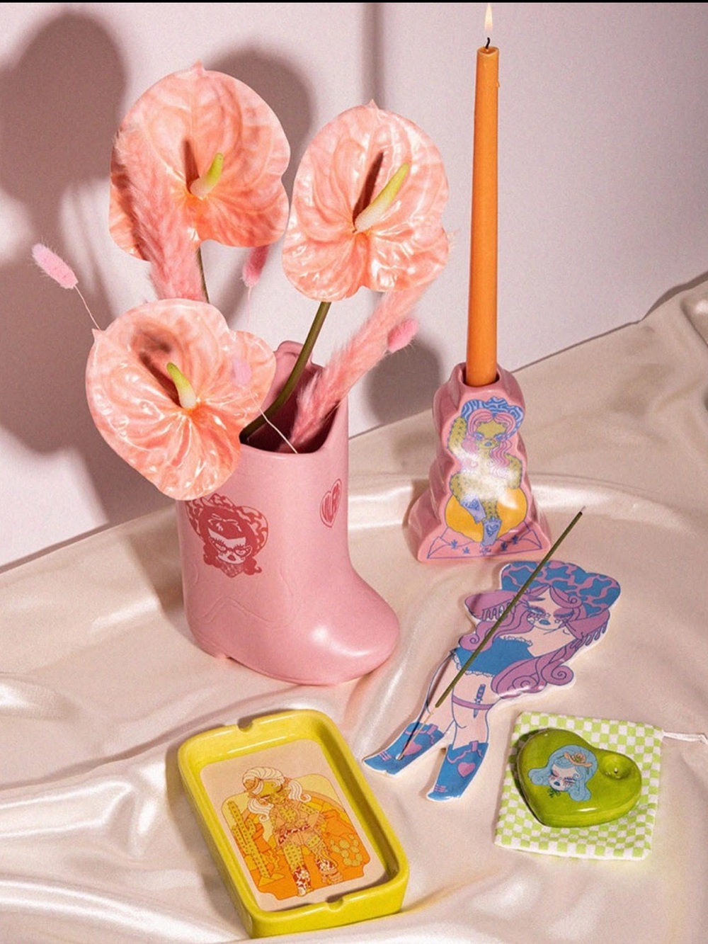 Valfre Pink Cowboy Boot Vase Ceramic